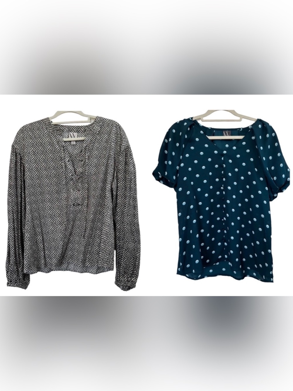 2 Worthington Blouses Long Sleeve Dot Puff Sleeve Print Office Siren Size XS